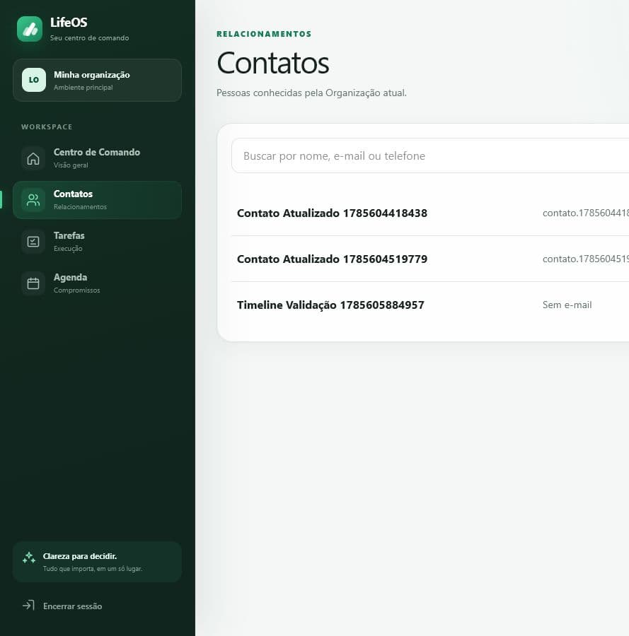 Gestão de contatos do LifeOS