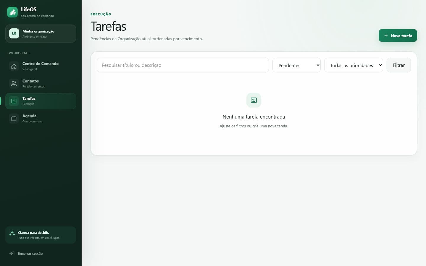 Gestão de tarefas do LifeOS